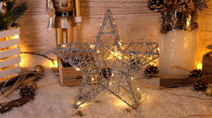 Božićna LED zvijezda na baterije, srebrna, metalna - CHRSTG20SWW - (m)